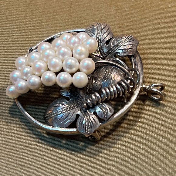 SOLD.Beautiful vintage sterling silver 925 pearl grape pin brooch and pendant - Picture 4 of 9